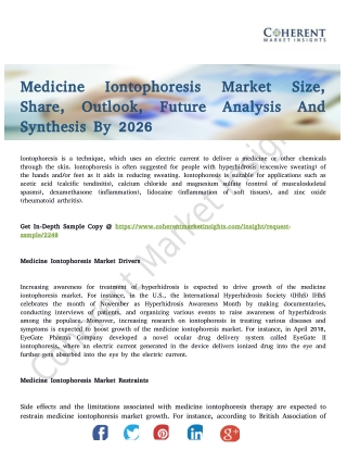 Medicine Iontophoresis Market 2018–2026: Growth Recommendations By Experts