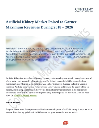 Artificial Kidney Market Estimated To Witness a Phenomenal Growth by 2026