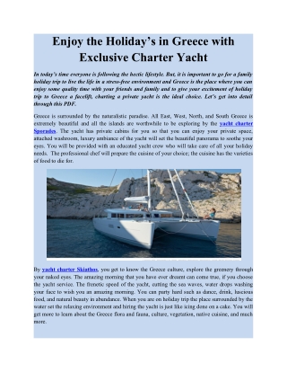 Enjoy the Holiday’s in Greece with Exclusive Charter Yacht