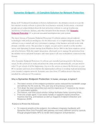 Symantec Endpoint – A Complete Solution for Network Protection