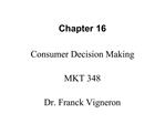 Consumer Decision Making MKT 348 Dr. Franck Vigneron