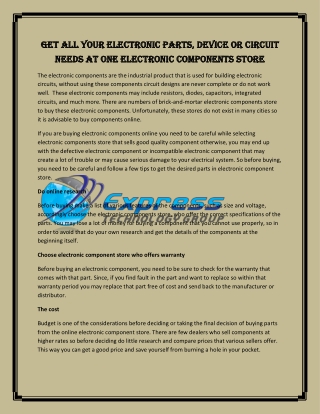 Get All Your Electronic Parts, Device or Circuit Needs at One Electronic Components Store