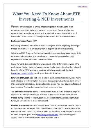What you need to know about ETF investing NCD investments