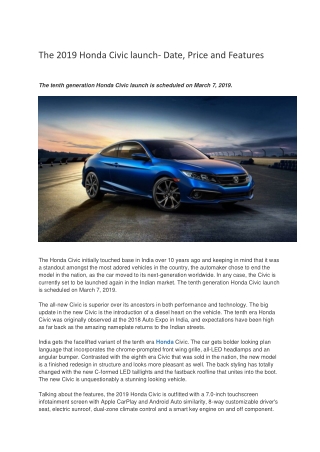 The 2019 honda civic launch date, price and features