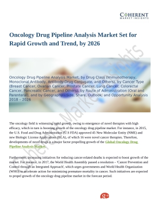 Oncology Drug Pipeline Analysis Market Expansion to be Persistent During 2018 – 2026