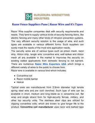 Razor Fence Suppliers Pune | Razor Wire and It’s Types