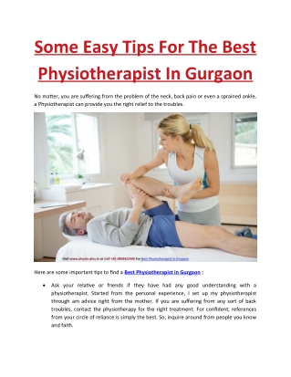 Some Easy Tips For The Best Physiotherapist In Gurgaon
