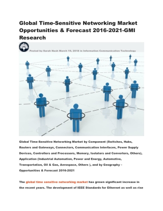 Global Time-Sensitive Networking Market Opportunities & Forecast 2016-2021-GMI Research