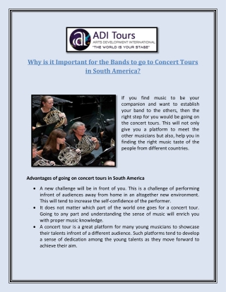 Why is it Important for the Bands to go to Concert Tours in South America