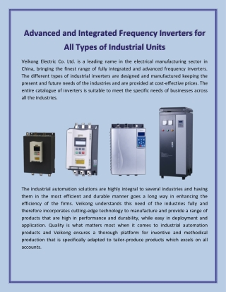 Advanced and Integrated Frequency Inverters for All Types of Industrial Units
