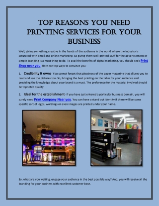 Top Reasons You Need Printing Services For Your Business