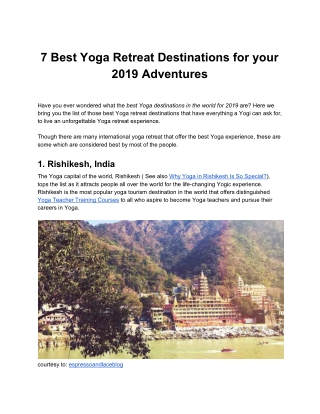 7 Best Yoga Retreat Destinations for your 2019 Adventures