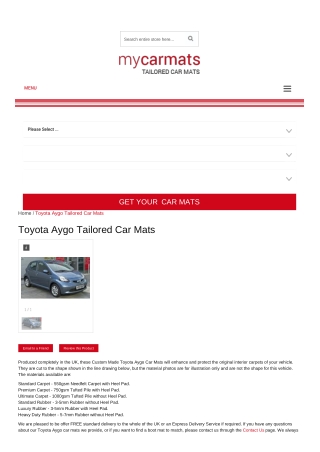 Tailored Toyota Aygo Car Mats – Custom Car Mats | Rubber Car Mats