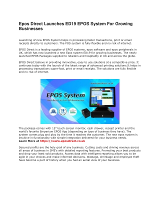 Epos Direct Launches ED19 EPOS System For Growing Businesses