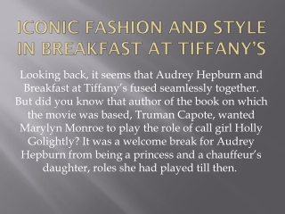 Iconic Fashion and Style in Breakfast at Tiffany’s