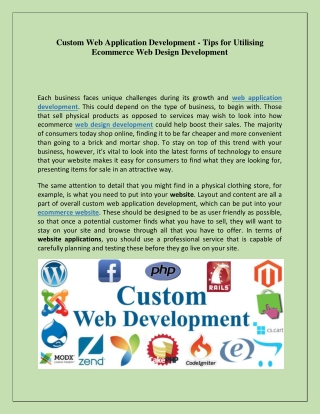 Custom Web Application Development - Tips for Utilising Ecommerce Web Design Development