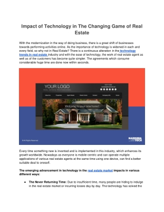 Impact of Technology in The Changing Game of Real Estate