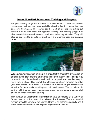 Know More Padi Divemaster Training and Program