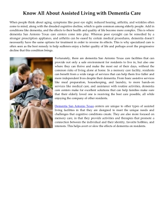 Know All About Assisted Living with Dementia Care