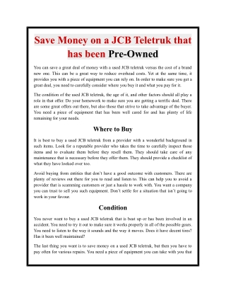 Save Money on a JCB Teletruk that has been Pre-Owned