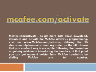 MCAFEE.COM/ACTIVATE- ACTIVATE & DOWNLOAD MCAFEE PRODUCT