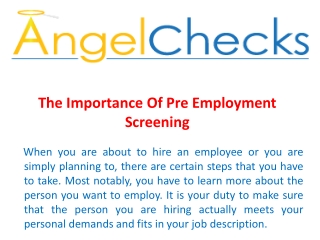 The Importance Of Pre Employment Screening