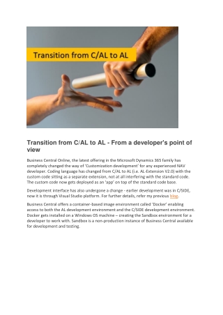 Transition from C/AL to AL - From a developer's point of view