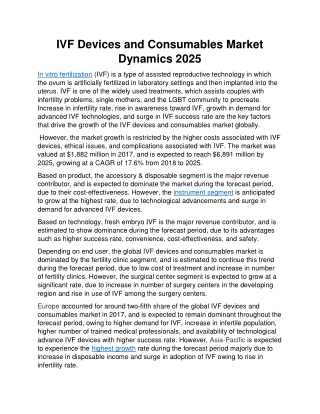 IVF Devices And Consumables Market: Global Opportunity & Growth Analysis