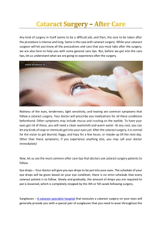 Cataract Surgery – After Care