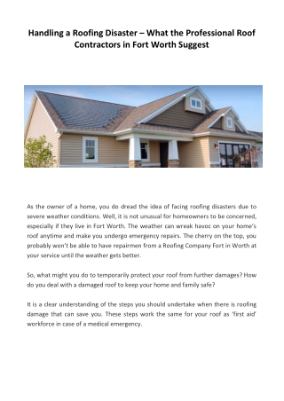 Handling a Roofing Disaster – What the Professional Roof Contractors in Fort Worth Suggest
