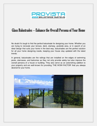 Glass Balustrades – Enhance the Overall Persona of Your Home