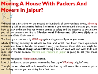What Are Those Best Things About Moving A House With Packers And Movers In Jaipur?