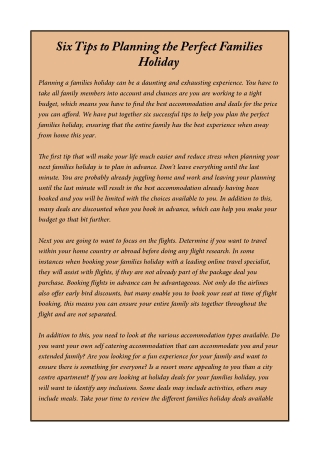 Six Tips to Planning the Perfect Families Holiday