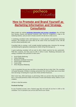 How to Promote and Brand Yourself as Marketing Information and Strategy Consultants