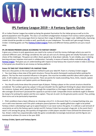 IPL Fantasy League 2019 – A Fantasy Sports Guide