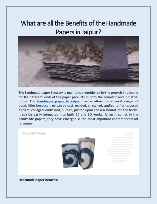 What are all the Benefits of the Handmade Papers in Jaipur?
