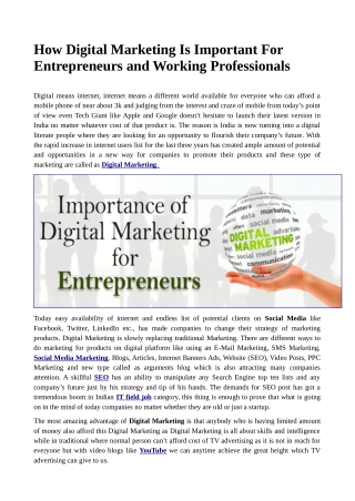 How Digital Marketing Is Important For Entrepreneurs and Working Professionals