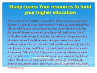 Study loans: Your resources to fund your higher education