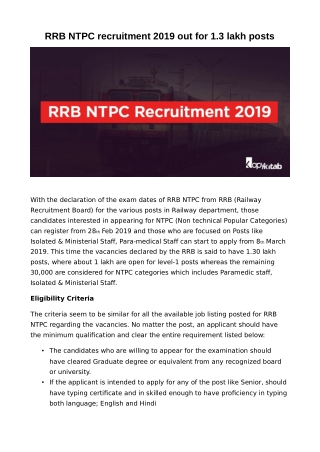 RRB NTPC Recruitment