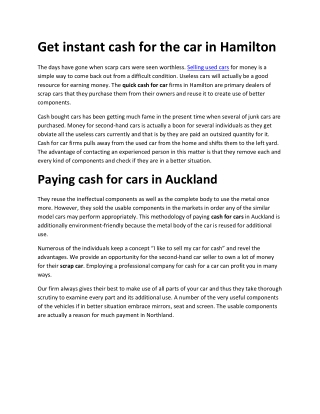 Get instant cash for the car in Hamilton