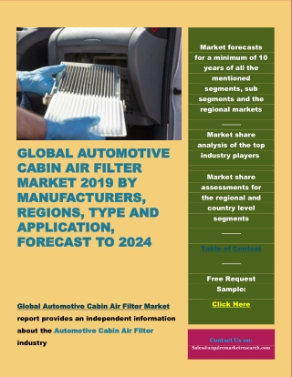 Global Automotive Cabin Air Filter Market 2019 by Manufacturers, Regions, Type and Application, Forecast to 2024