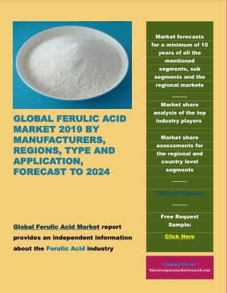 Global Ferulic Acid Market 2019 by Manufacturers, Regions, Type and Application, Forecast to 2024