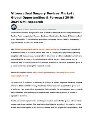 Vitreoretinal Surgery Devices Market : Global Opportunities & Forecast 2016-2021-GMI Research