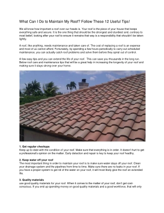What Can I Do to Maintain My Roof? Follow These 12 Useful Tips!