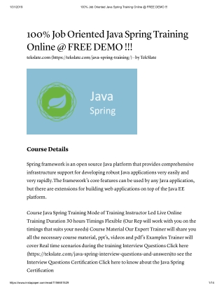 Java Spring Training in India & USA - FREE DEMO