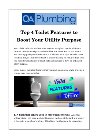 Top 4 Toilet Features to Boost Your Utility Purpose