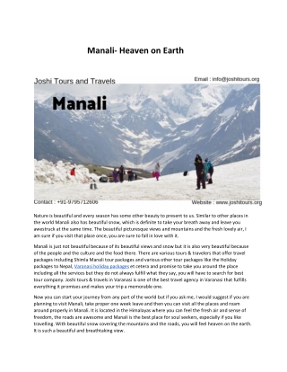 Manali- Heaven on Earth