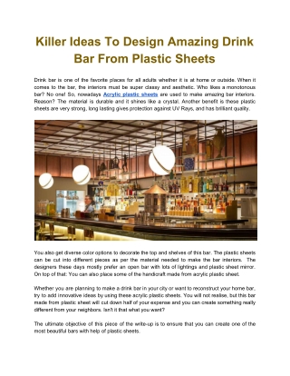 Killer Ideas to Design Amazing Drink Bar from Plastic Sheets