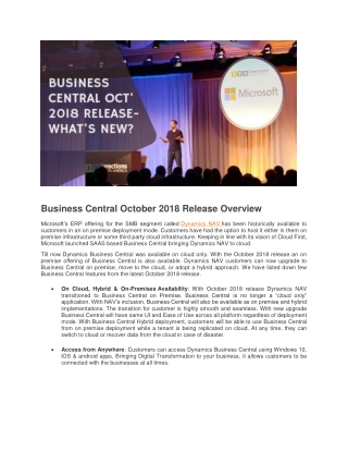 Business Central October 2018 Release Overview