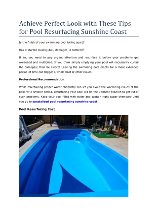 Achieve Perfect Look with These Tips for Pool Resurfacing Sunshine Coast